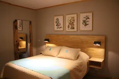 a bedroom with a bed with two pillows at Coffee Pickers Village By Hacienda Orosi in Cartago
