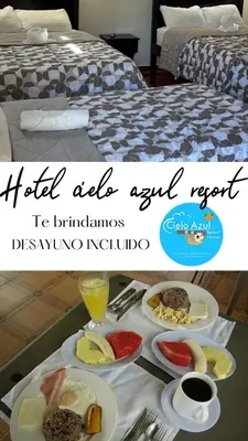 a table with plates of food on top of a bed at Hotel Cielo Azul Resort in Tilarán