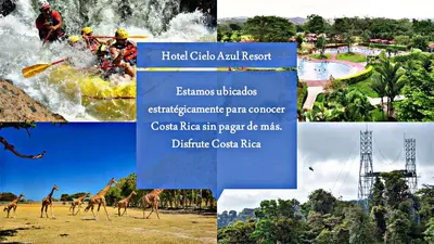 a collage of pictures of a water park at Hotel Cielo Azul Resort in Tilarán