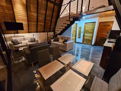 an overhead view of a living room with furniture at Wind Houses, Casas de Viento in Monteverde Costa Rica