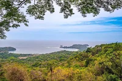 a view of the ocean from a hill with trees at Casa Carrillo in Buenos Aires