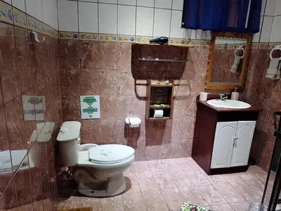 a bathroom with a toilet and a sink at Natural Pacific Suites, Manuel Antonio-Quepos-Hotel in Manuel Antonio