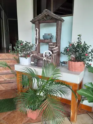a porch with potted plants on a table at Natural Pacific Suites, Manuel Antonio-Quepos-Hotel in Manuel Antonio