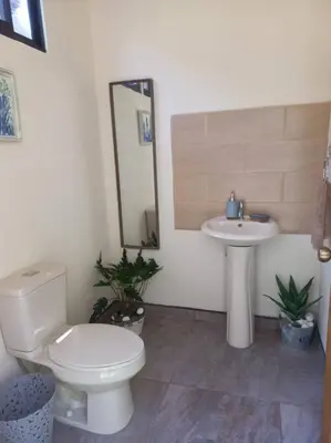 a bathroom with a toilet and a sink at Casa Famari at Playa Bejuco in Bejuco