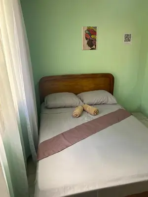 a bed in a bedroom with two pillows on it at HOSTEL CASA MARINA in Puerto Limón