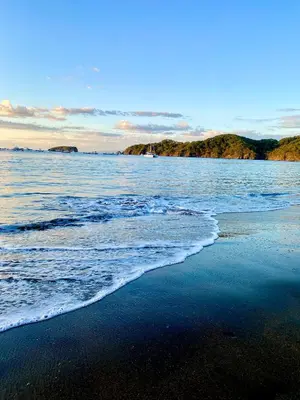 a beach with the ocean and a boat in the water at The Beach House Ground Floor Condo in Coco