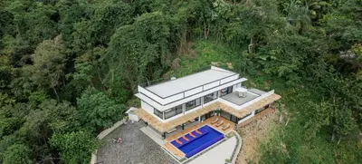 an overhead view of a house with a swimming pool at Villa Setai - Full Ocean view in Santa Teresa Beach