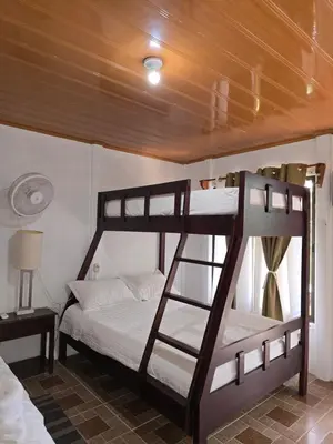a bedroom with two bunk beds in a room at Tortuguero Hill Rooms in Tortuguero