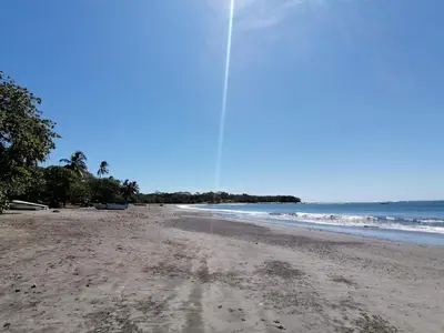 a sandy beach with trees and the ocean at La casa del Artesano !Casa completa frente al mar! in Santa Cruz