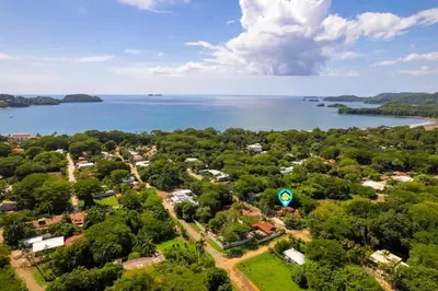 an aerial view of a town and a lake at Inviting Home with Colorful Decor and Private Backyard Oasis with a Swimming Pool & Shaded Terrace in Santa Cruz