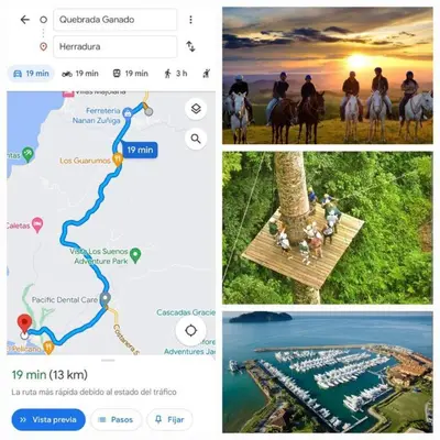 two pictures of a map with people riding horses at Villa Chungos in Quebrada Ganado