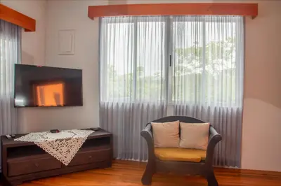 a living room with a chair and a television at Organic Garden in San José