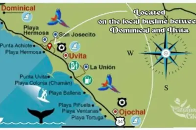 a map of the local british coastline at Casita Verde, 800 mts from beach in Playa Hermosa