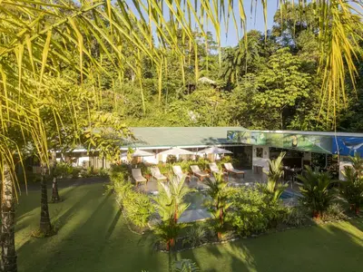 an overhead view of a building with chairs and trees at Apartments Nauyaca in Platanillo