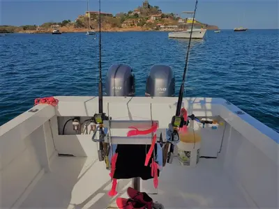 a view of the front of a boat on the water at AYLA D - lovely Ocean view Studio in Flamingo in Playa Flamingo