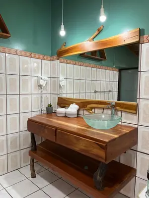 a bathroom with a sink and a mirror at Monteverde Guesthouse in Monteverde Costa Rica