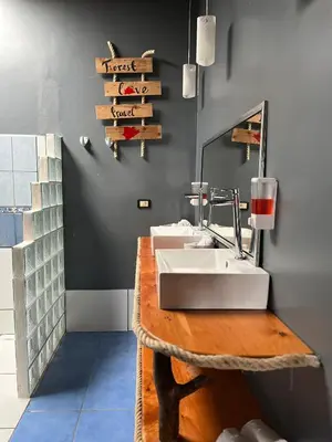 a bathroom with a sink and a mirror at Monteverde Guesthouse in Monteverde Costa Rica