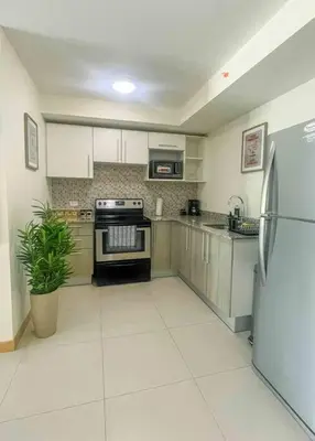 a kitchen with a stove and a refrigerator at Luxury NEW Apt -24/7 sec- 10 min from SJO Airport in Heredia
