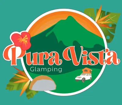 a logo for a resort with a mountain and a car at Pura Vista Glamping in El Castillo de La Fortuna