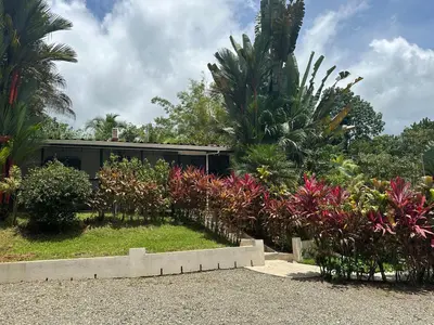 a garden with flowers in front of a building at Tropical Oasis in Ojochal in Ojochal