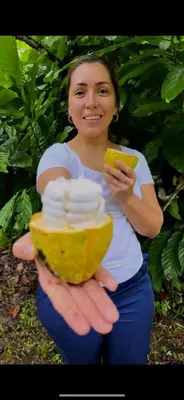 a woman is holding a yellow bowl of food at Río Celeste, Cacahua Lodge in Rio Celeste