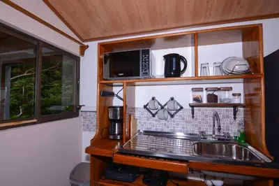 a kitchen with a sink and a microwave at Alma Verde 2 in Monteverde Costa Rica