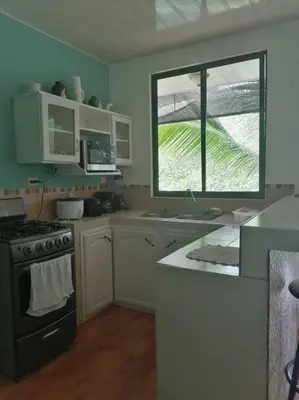 a kitchen with a sink and a stove and a window at Hermoso apartamento en Quepos/ Manuel Antonio. in Quepos