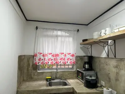 a kitchen with a sink and a window at SilvaMar in Puntarenas