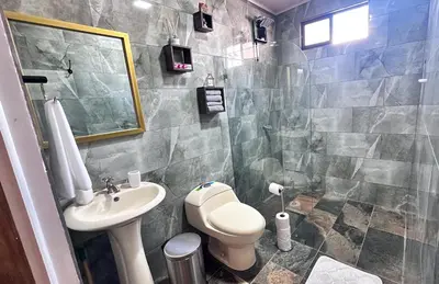 a bathroom with a toilet and a sink at Brisa Amatista - Casa completa y centrica en San Ramón #1 in Palmitos Sur