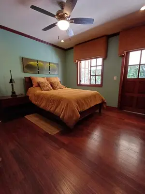 a bedroom with a bed and a ceiling fan at B&B Rosa Dei Venti in Tronadora