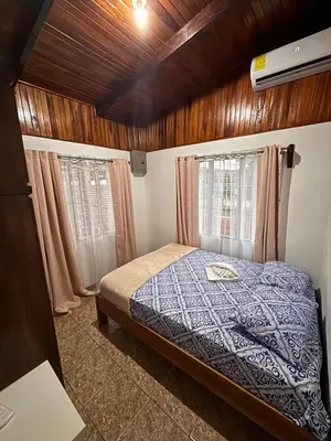 a bedroom with a bed and two windows at Apartamentos Maily in Fortuna