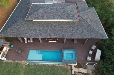 an overhead view of a house with a swimming pool at Casa Mon Coeur-Playa Del Coco Ocean View in Coco