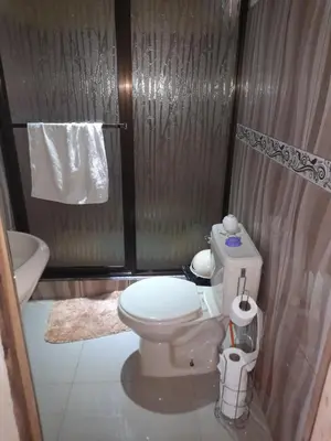 a bathroom with a toilet and a shower at Casa Lapas. in Aguas Zarcas