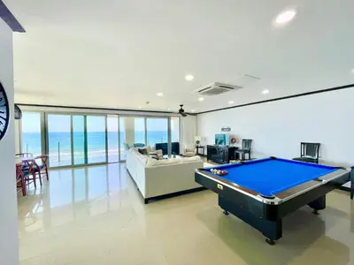 a large living room with a pool table in it at Ocean View, Luxury Penthouse at Diamonte del Sol 702N in Jacó