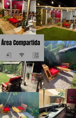 a collage of photos of a patio with a picnic table at Gamboa Lodging 2 in Liberia