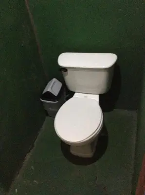 a white toilet in a green room with a trash can at Cabinas Balcon del Mar Tortuguero in Tortuguero
