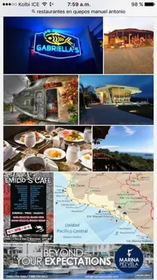 a collage of pictures of different places and signs at Casa del Árbol in Quepos