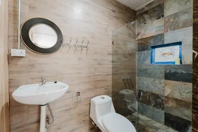 a bathroom with a sink and a toilet and a mirror at Ronnys Flat Manuel Antonio in Quepos