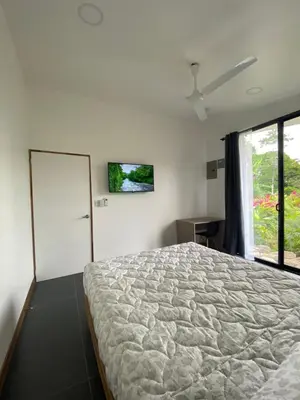 a bedroom with a large bed and a window at Toucan home in Fortuna