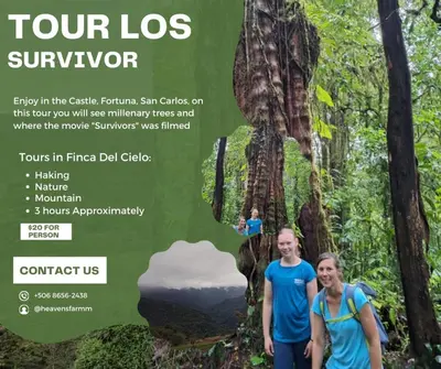 a flyer for a tour of the colombia colombia vacation at Finca Del Cielo in El Castillo de la Fortuna