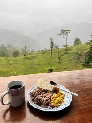 a plate of food on a table with a cup of coffee at Finca Del Cielo in El Castillo de la Fortuna