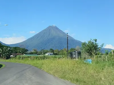 a mountain in the distance with a road in the foreground at Casas Plamont in Fortuna