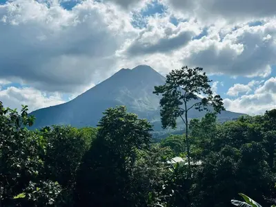 a mountain in the distance with trees in the foreground at Casas Plamont in Fortuna
