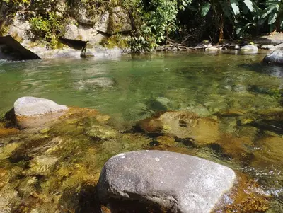a river with a rock in the water at Maison tranquille in Rivas