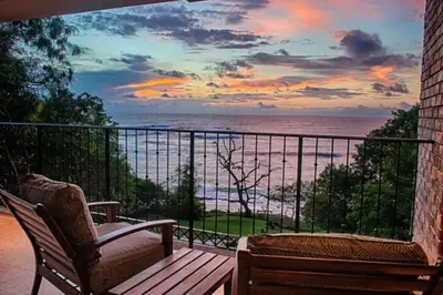 a balcony with a view of the ocean at Beachfront, Sunset, & Ocean Views with Elevator in Tamarindo