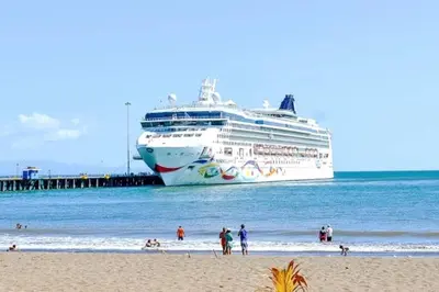 a cruise ship is docked at the beach at Escape to Pier Sands Casita#2- Close to the Beach. in Puntarenas