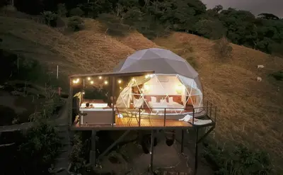 an image of a dome house with lights on it at Ananta Forest - Sunset & Gulf View - Glamping Dome and Mountain House in Monteverde Costa Rica