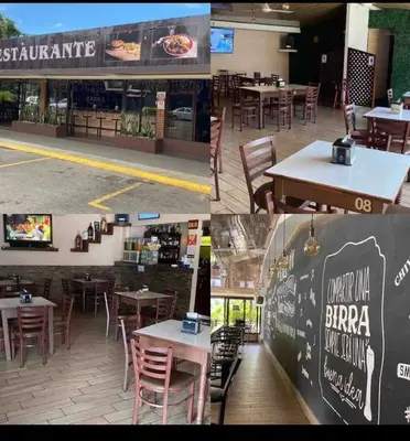 three pictures of a restaurant with tables and chairs at Apartamentos H Gonzalez. Wifi A/C free parking in San Rafael