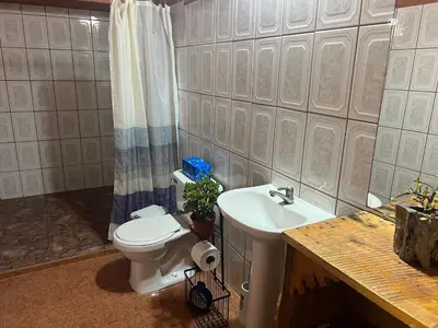 a bathroom with a toilet and a sink at Casa D'Pa in San Gerardo de Dota