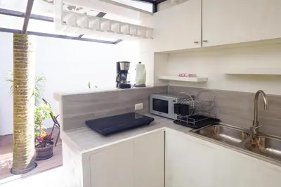 a kitchen with a sink and a microwave at La Vela Boutique Hotel in Manuel Antonio